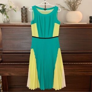 Ann Taylor Pleated Flare Colour-Block Dress, Size 4